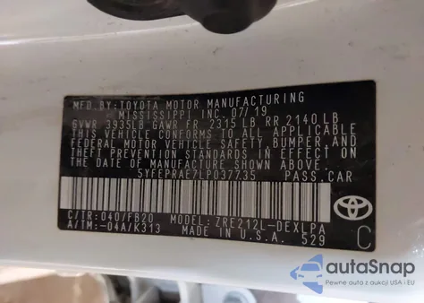 2020 Toyota Corolla Le from USA, damaged, VIN 5YFEPRAE7LP037735